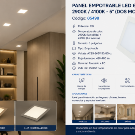 Panel Empotrable 6W 2900/4100K # 5"(Dos Modelo)