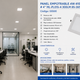Panel Empotrable 4W 4100K # 4" ML-PL01S-4 300LM 85-265v EVOLIGHT