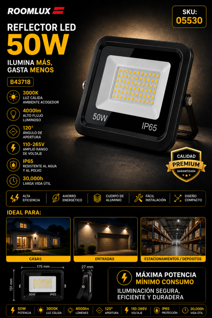 Reflector 50W 3000K 4000lm110-265V B43718 ROOMLUX 175*131