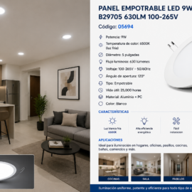 Panel Empotrable 9W 6500k 5" B29705 630lm 100-265v ROOMLUX