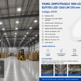 Panel Empotrable 18W 6500K 8" B29705 LED 1260 LM ROOMLUX 210 mm 25000h