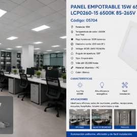 Panel Empotrable 15W 6500k # 8" LCP0260-15 6500K 85-265V EVOLIGHT