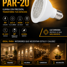 Reflector PAR-20 8w 3000K E-27 B54530 640 LM 85-265V 38º ROOMLUX