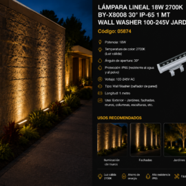 Lampara Lineal 18w 2700K BY-X8008 30º IP -65 1 MT WALL WASHER 100-245V Jardín