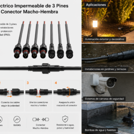 Conector Eléctrico Impermeable de 3 Pines 18AWG IP65 Conector Macho-Hembra
