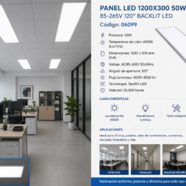 Panel 1200X300 50W 6000K (1X4) 85-265V 120° Backlit LED