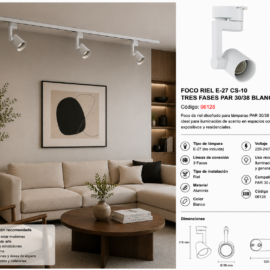 Foco Riel E-27 CS-10 Tres Fases PAR 30/38 Blanca