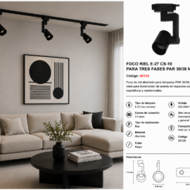 Foco Riel E-27 CS-10 para Tres Fases PAR 30/38 Negro