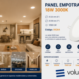 Panel Empotrable 18W 3000K 225mm (8¨) 208 mm (7¨) 1260 LM B29705 ROOMLUX