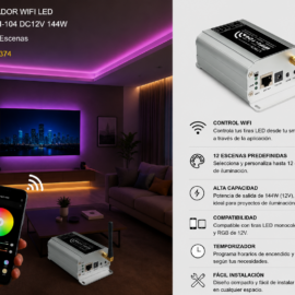 Controlador WIFI LED NET REF. WIFI-104 dc12v 144W LTECH Controla 12 Escenas