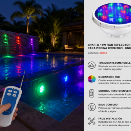 Par-56 15W RGB Reflector LED 12v para Piscina C/Control Universal IP-68