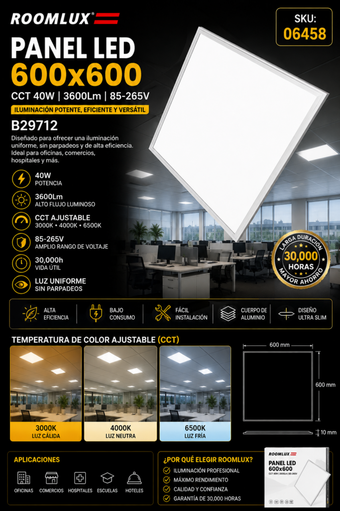 Panel 600×600 CCT 40W 3600Lm 85-265V B29712 ROOMLUX 30,000h