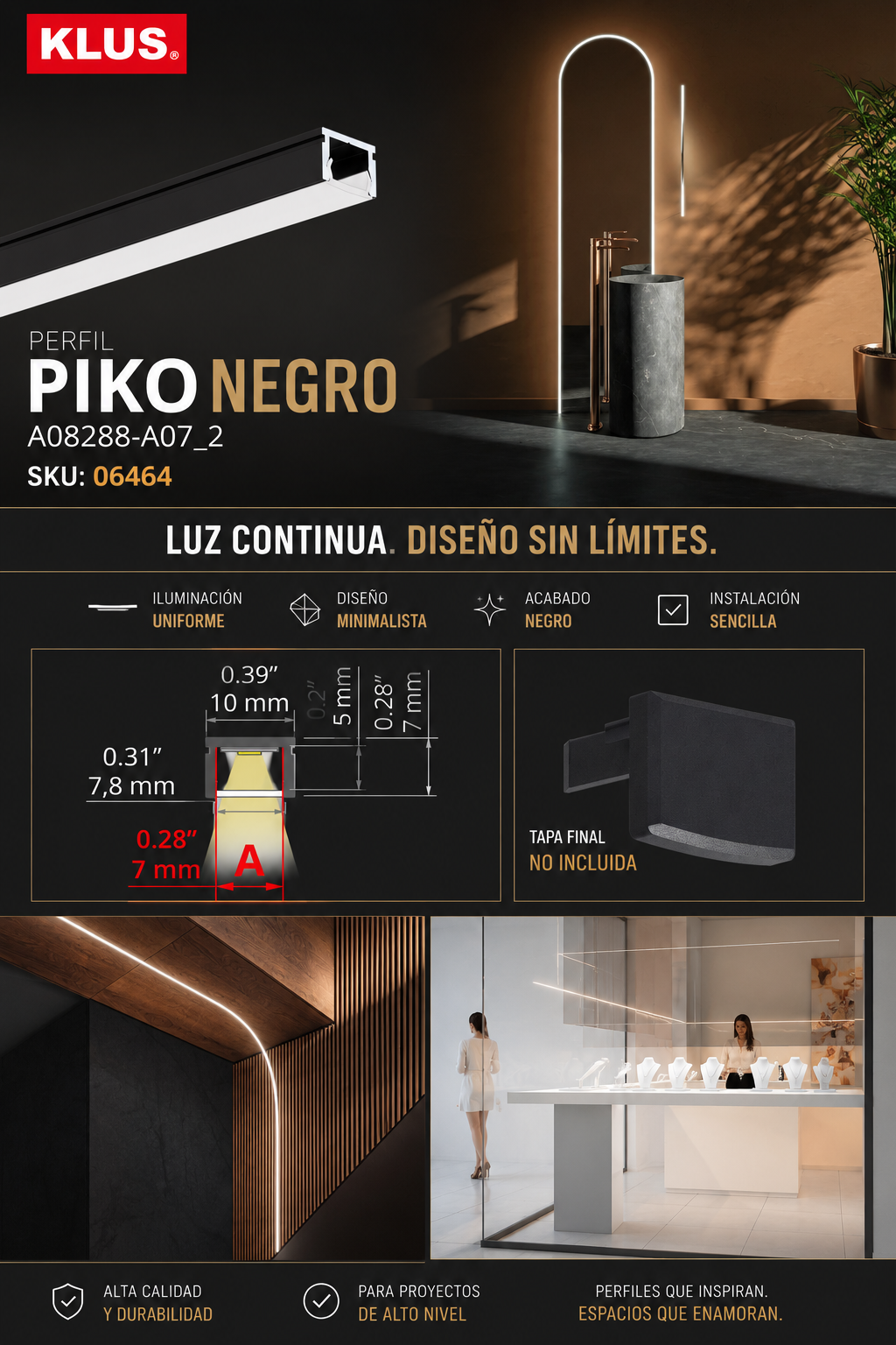 Perfil A08288-A07_2 PIKO Negro KLUS