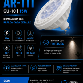 Bombillo 15w 4100k GU-10 AR-111 38º B41515 100-265V 120 lm ROOMLUX