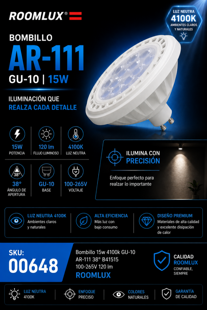 Bombillo 15w 4100k GU-10 AR-111 38º B41515 100-265V 120 lm ROOMLUX