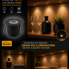 Empotrable Mini 1W 3000K LCG0610-1 BK Negro Ø 30MM (35*29) 30° 100-240V 60 lm PC