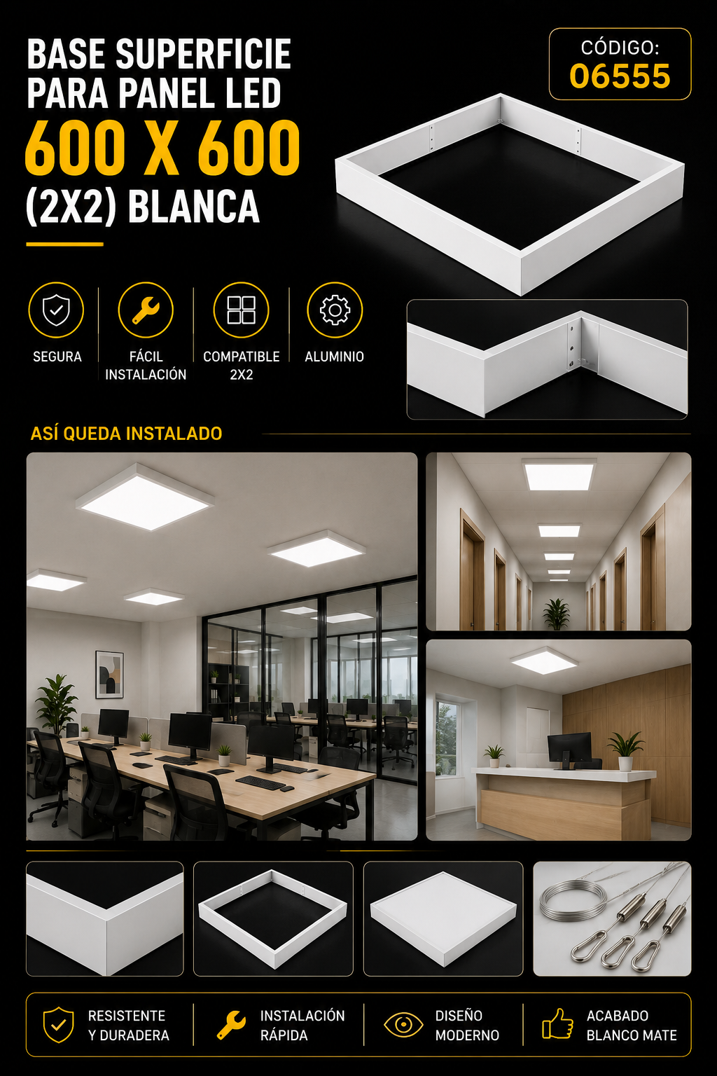 Base Superficie 600 X 600 (2X2) Blanca de Panel B29751 BACKLIT ROOMLUX