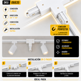 Conector para Riel T 2 Líneas (Dos Fases) Blanco