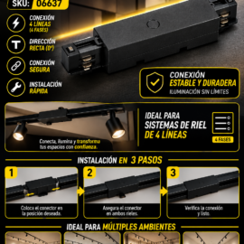 Conector para Riel Recto 4 Líneas CS25-1 Negro