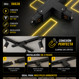 Conector para Riel T 3 Fases CS25-3 Negro