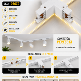 Conector para Riel T 3 Fases CS25-3 Blanco
