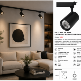 Foco Riel 5W 3000K LDG0910B-5 Negro 500 lm EVOLIGHT