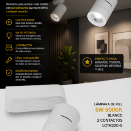 Lampara de Riel 5W 5000K Blanco 2 Contactos LCT6220-5