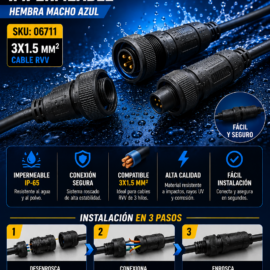 Conector Eléctrico Impermeable 3X1.5 MM2 Hembra Macho Azul IP-65 IEC53 RVV