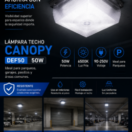 Lampara Techo Canopy DEF50 50W 6500K 90-250V Parqueo