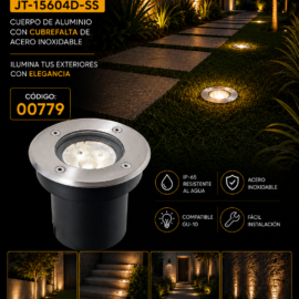 Empotrable de Piso GU-10 JT-15604D-SS Cuerpo de Aluminio con Cubre Falta de Acero Inoxidable IP-65
