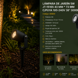 Lampara de Jardín 5W JT-15165 43 mm * 73 mm C/Puya 100-240V 38º 3000K Negro