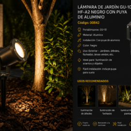 Lampara de Jardín GU-10 HF-A2 Negro con Puya de Aluminio