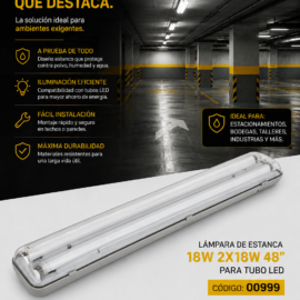 Lampara de Estanca 18W 2X18W 48¨ para Tubo LED Elecluz