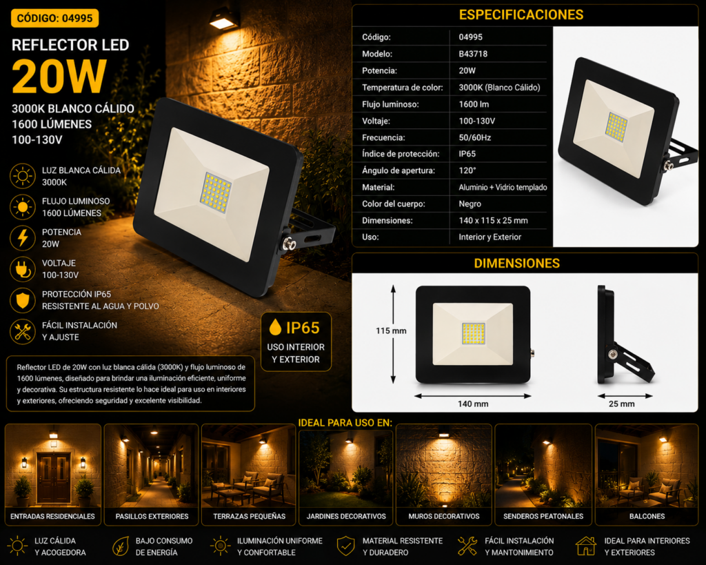 Reflector 20W 3000K SMD 100-130V B43718 ROOMLUX 1600 lm