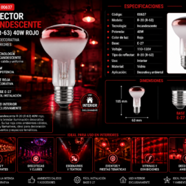 Reflector R-20 (R-63) 40W Rojo E-27