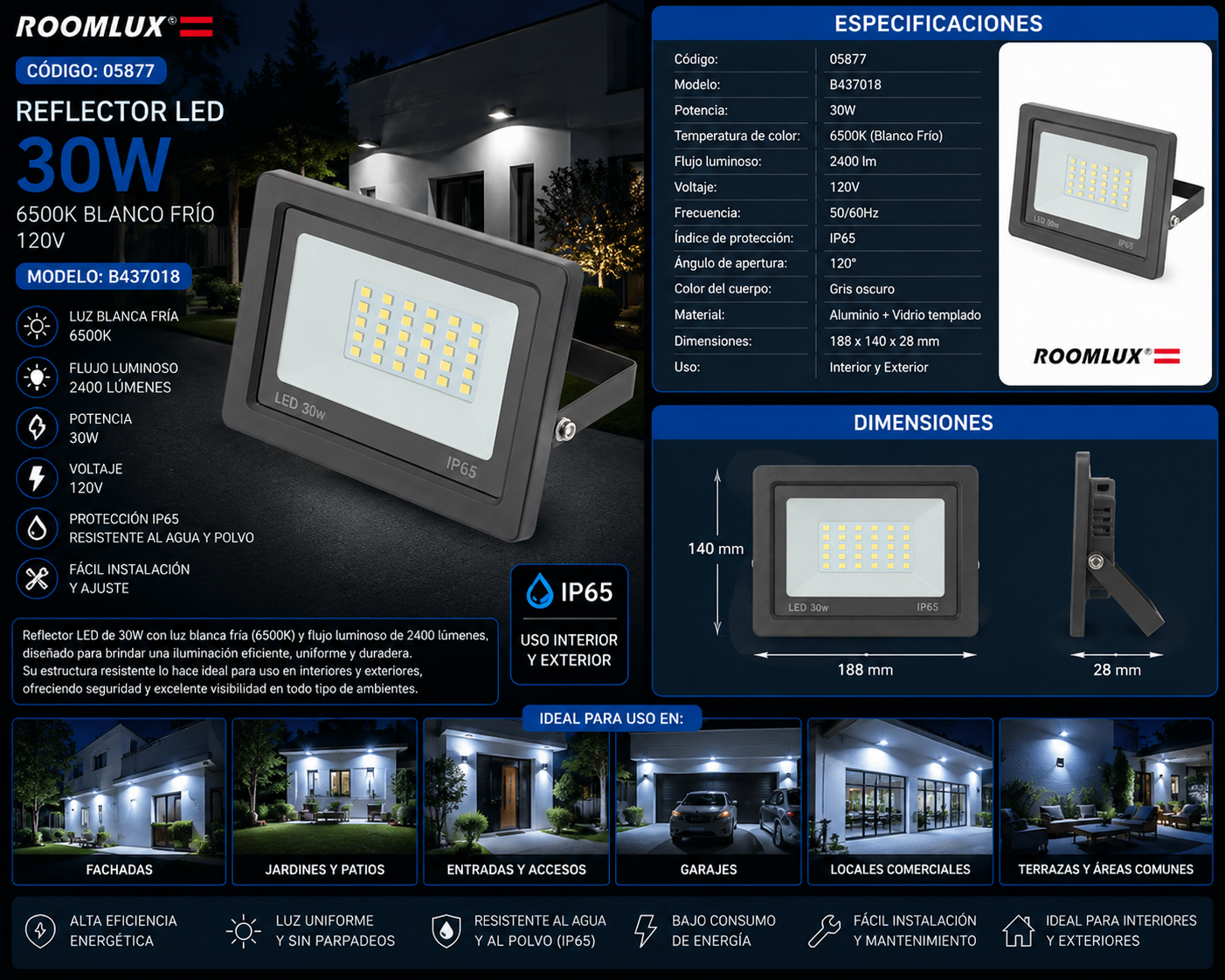 Reflector 30W 6500K 120V B437018 ROOMLUX