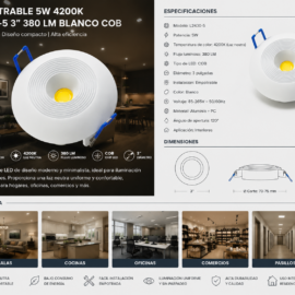 Empotrable 5W 4200K L2430-5 3" 380 LM BLANCO COB