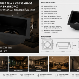 Empotrable Fija # CS43S GU-10 Recesada BK (Negro) # 75 mm (85*85*47mm) Aluminio EVOLIGHT