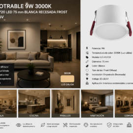 Empotrable 9W 3000K LZ-HG720 LED 75 mm Blanca Recesada Frost 85-265V