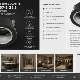 Empotrable Basculante MR-16 CS57-B G5.3 Recesada NS, Negro Ø 80 mm (90*53.5) EVOLIGHT