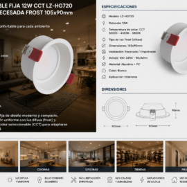 Empotrable Fija 12W CCT LZ-HG720 Blanca Recesada Frost 105x90mm 100-245v