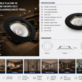 Empotrable Fija MR-16 Ø 148/04 BK Negro G5.3 Ø 67 MM Aluminio Mate Troll