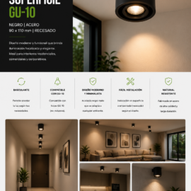 Foco Superficie GU-10 TS201-1 Basculante BK Negro Acero 90 x110 mm recesado