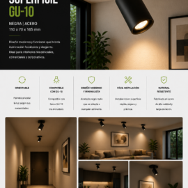 Foco Superficie GU-10 TS138S-1 BK Negro Acero 110*70*165 mm