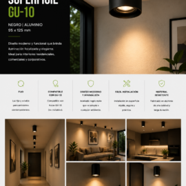 Foco Superficie GU-10 TS116-1 BK Negro 95X125 Aluminio