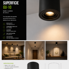 Foco Superficie GU-10 TS101-1 Basculante Negra 80*85 Aluminio