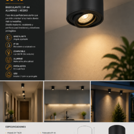 Foco Superficie GU-10 BY-T1025 Negro Basculante Negro ip-44 aluminio