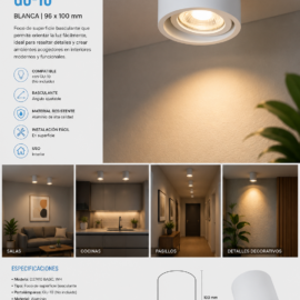 Foco Superficie GU-10 D27410 Basculante WH Blanca 96X100 POLY ROOMLUX