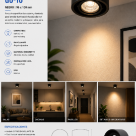 Foco Superficie GU-10 D27405 Basculante BK Negro 96X100 POLY ROOMLUX
