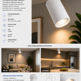 Foco Superficie GU-10 TS205B WH Blanca 55* 150 mm EVOLIGHT